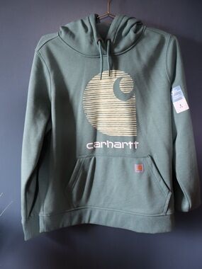 Carhartt Sage Green Logo Hoodie | | RAIN DEFENDER | NWT